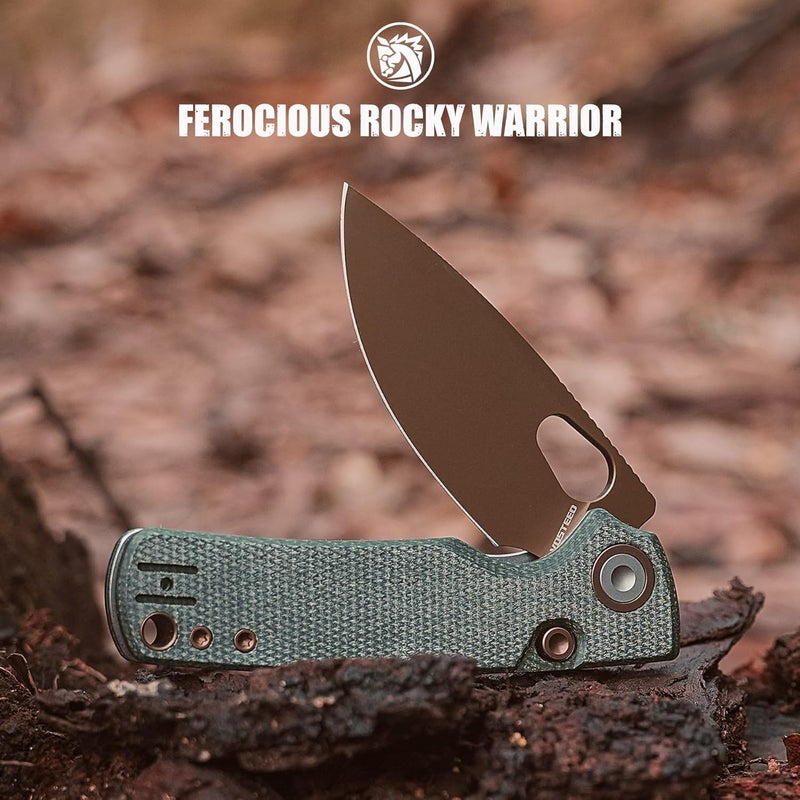 Vosteed Porcupine EDC Pocket Knife - 2.99" 14C28N Copper Dune Blade - Top Liner Lock, Green Micarta Handle - Camping, Hiking Knives - A2609 - Image 3